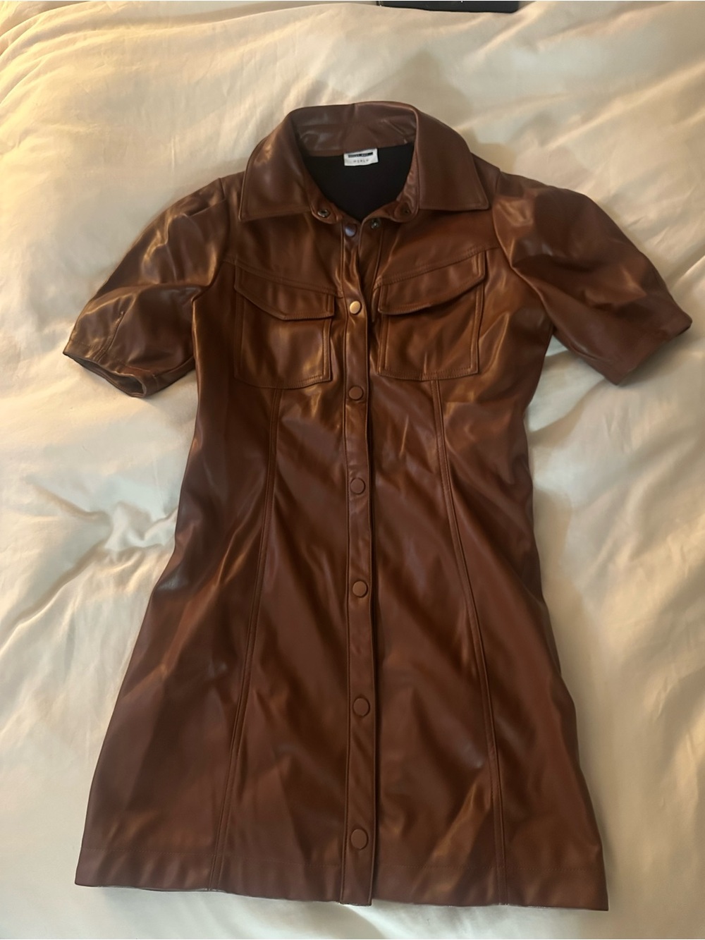 Brown Faux Leather Shirt Dress